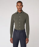 Made-to-Measure men’s green shirt in cotton velvet