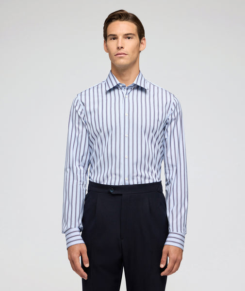 Camisa en algodón a rayas azul y burdeos