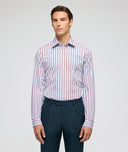 Camisa en algodón a rayas azul y burdeos