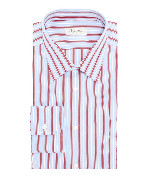 Light blue and burgundy striped cotton shirt