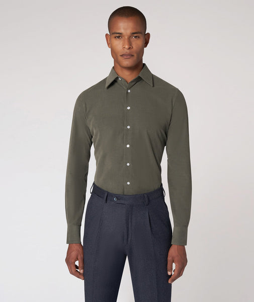 Chemise Sur Mesure pour homme verte en velours de coton