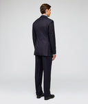 Navy and brown pinstriped wool suit