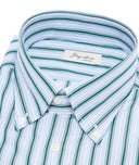 Chemise en coton à rayures bleu clair et vertes