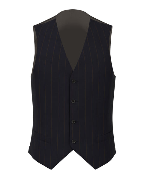 Navy and brown pinstriped wool waistcoat